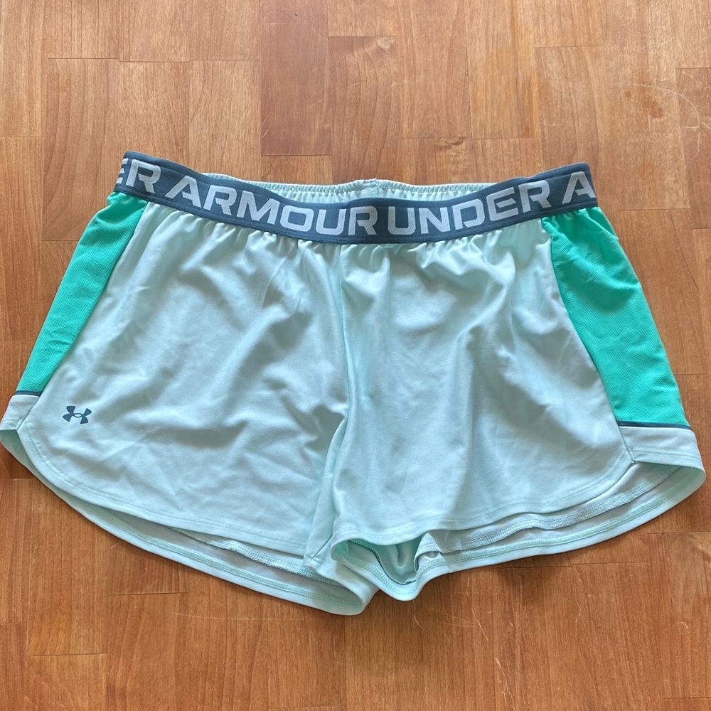 Under Armour Light Mint Athletic Shorts with Aqua Side Panels NWT